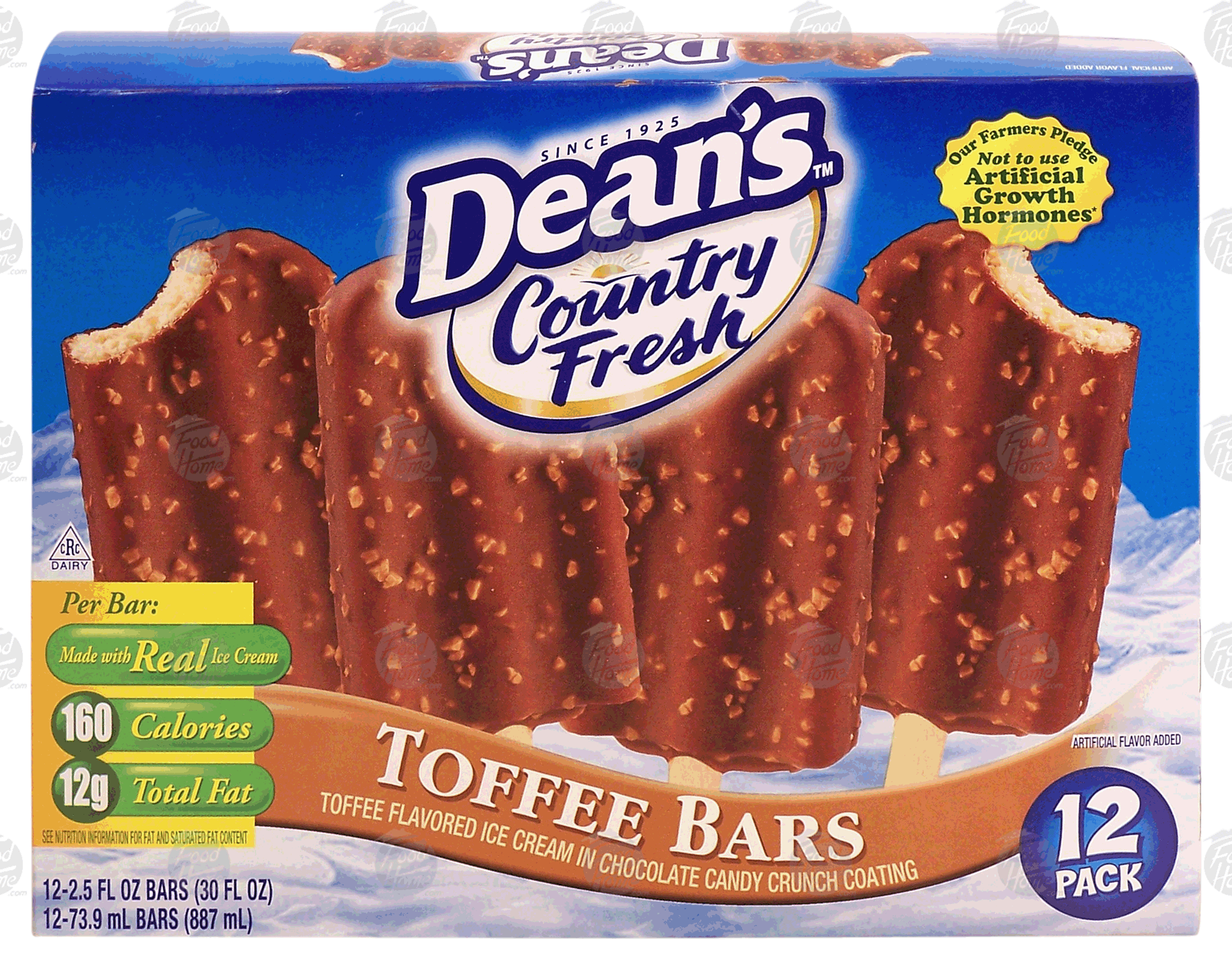 Dean's Country Fresh toffee bars; toffee flavored ice cream in chocolate candy crunch coating, 12 pack Full-Size Picture